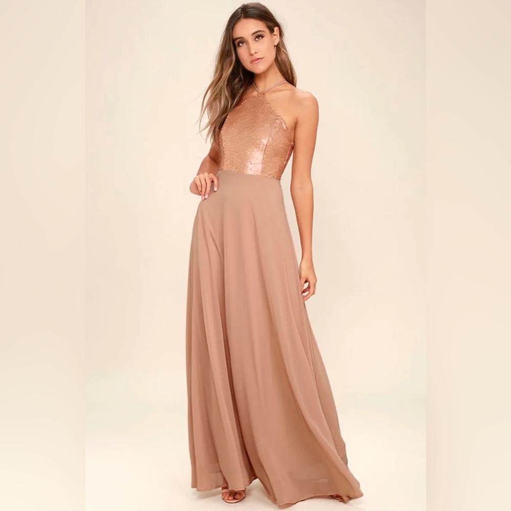 Lulus rose gold sequin formal party special occasion maxi dress